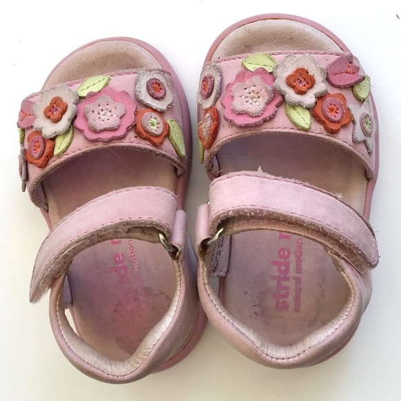 Stride Rite BABY LOVE Toddler Girl 4M Leather PINK FLORAL Velcro Sandals Shoes - Picture 3 of 9
